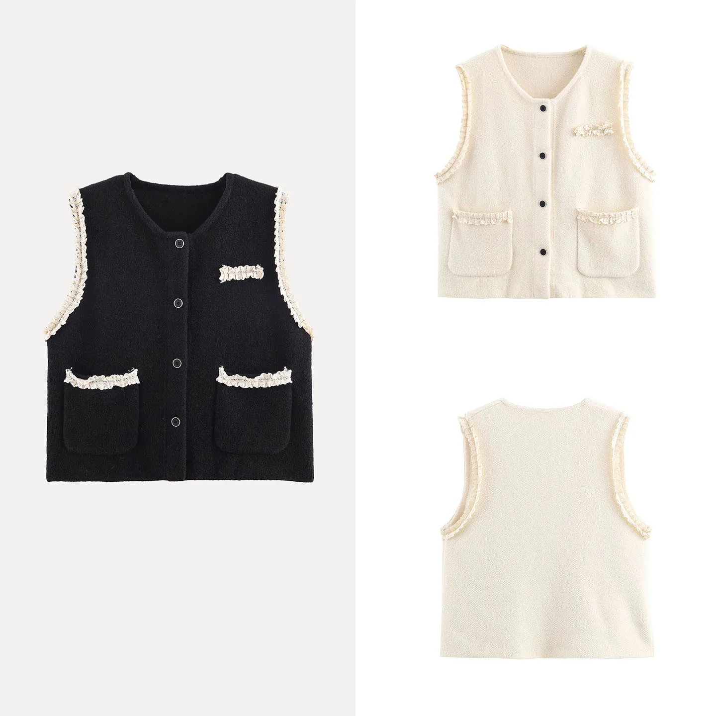 

2025 Autumn New Sle Women's round Ne Lace Knitted Svel Open Cardigan Vest Small Fraance Sle Commute Faion