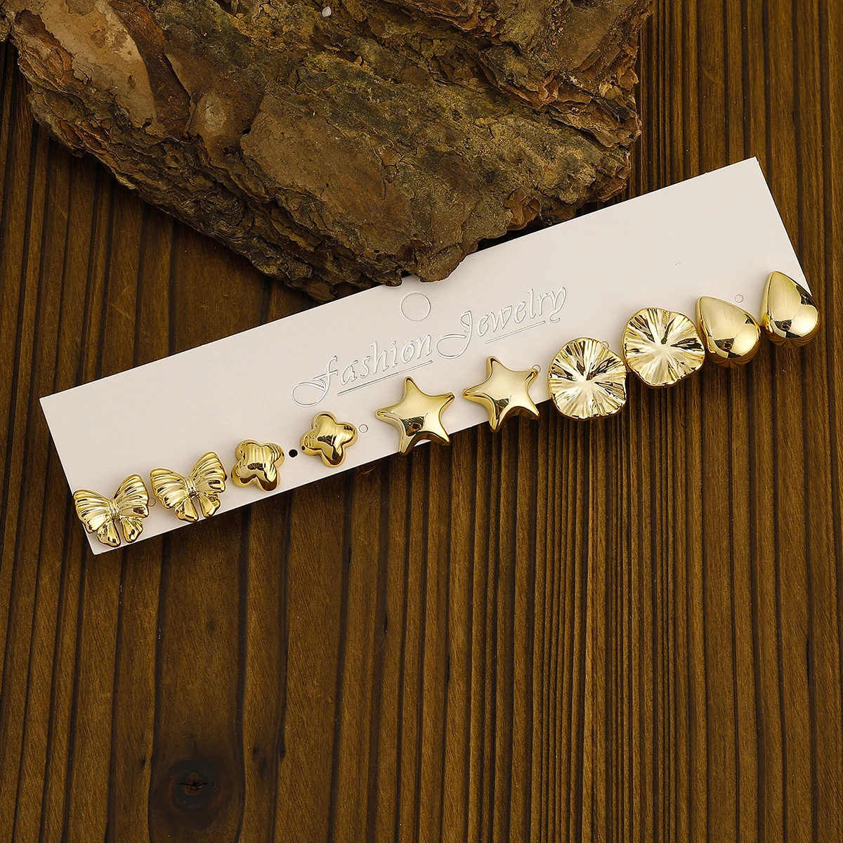 5-20pairs Cute Golden-Plated Earrings,Plastic Material with Starfish&Flower&Butterfly Shaped,Suitable For Women's Daily Wear