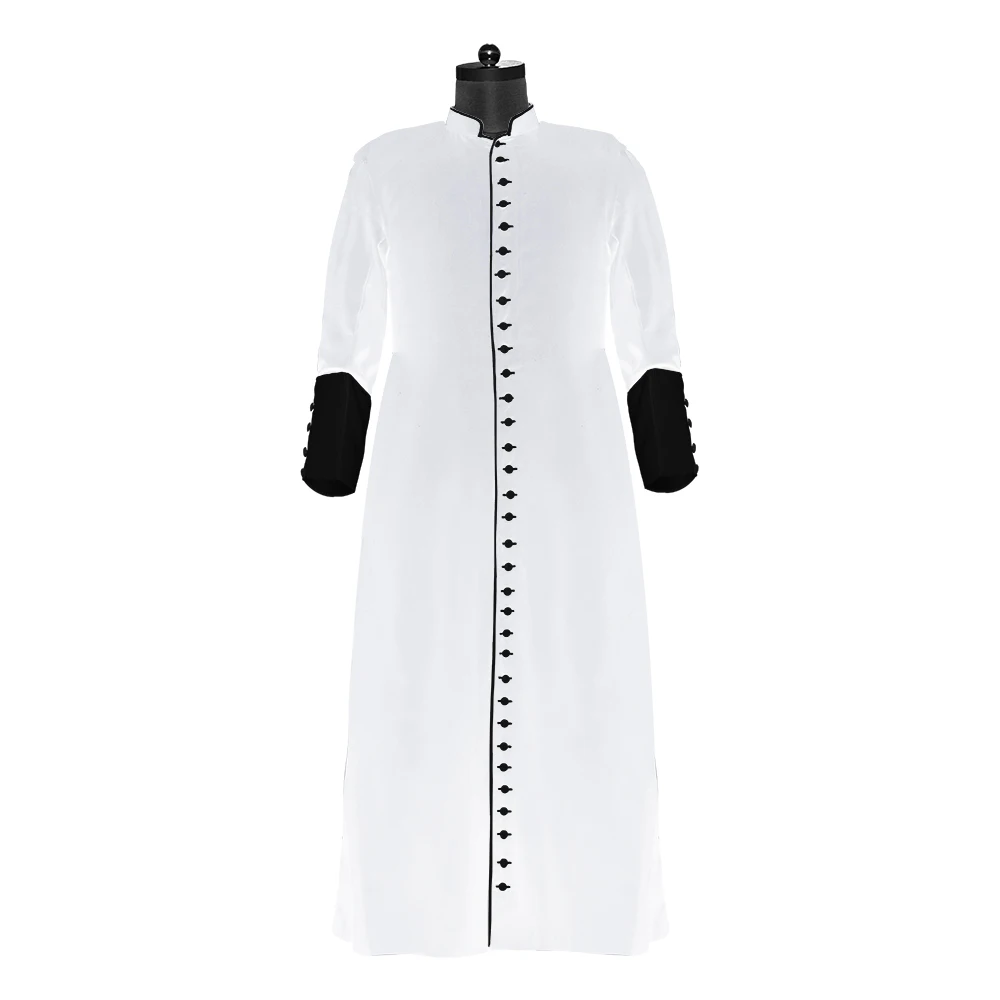 Men's Clergy Robe Medieval Stand Collar Single Breasted Minister Choir Costume Church Priest Trench Preacher Cassock