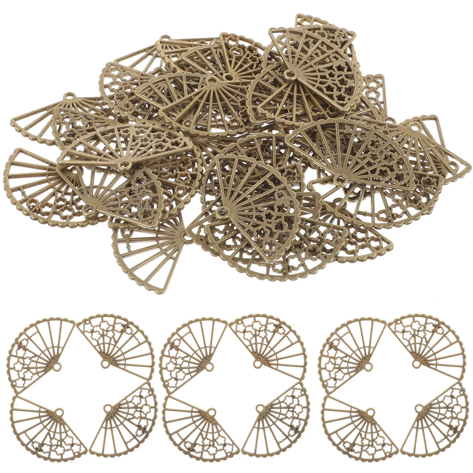 

100Pcs Fan Charms Alloy Fan Pendants for Jewelry Making DIY Craft Supplies Hairpin Charms Bracelet Necklace Decorations