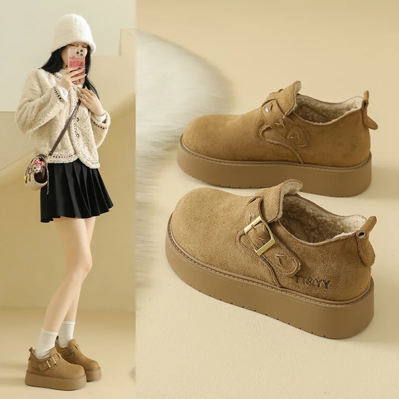 أحذية بدون كعب للاستخدام الخارجي، أحذية قطنية، أحذية نسائية دافئة مبطنة بالصوف، أحذية مقاومة للانزلاق والارتداء، BU01 #3