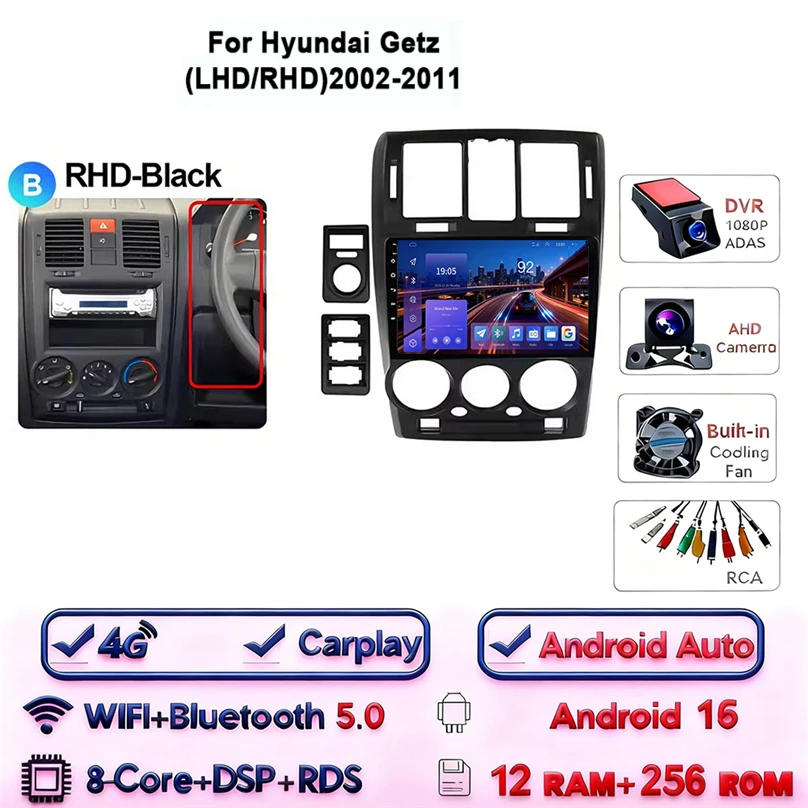 Android 16 Carplay Android Auto 4G WIFI voor HYUNDAI GETZ 2002-2011 GPS DSP BT 2Din Touchscreen multimedia Autoradio