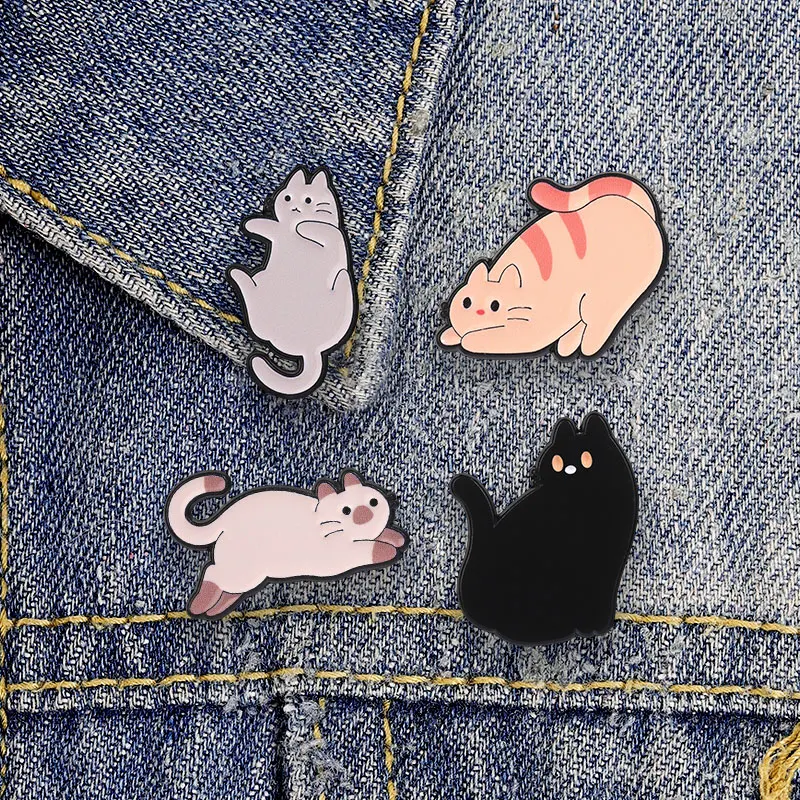 Niedliche Kawaii Cartoon-Katzen-Emaille-Abzeichen, lustige Posen, Anstecknadel, Kpop-Tierliebhaber, ästhetische Metallbrosche für Freunde – Detail 2