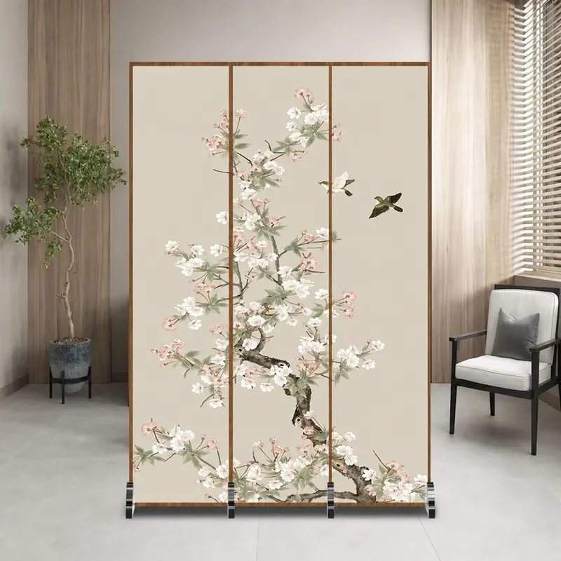 New Chinese Style Simple Modern Fabric Partition Wooden Screen for Living Room Entrance Decorative Mobile Room Divider
