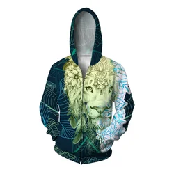 Lion Print Sweatshirts for Men Trendy and Comfortable Mens Clothing Casual and Versatile Zip Up Hoodies Man Hoodie Sweatshirt