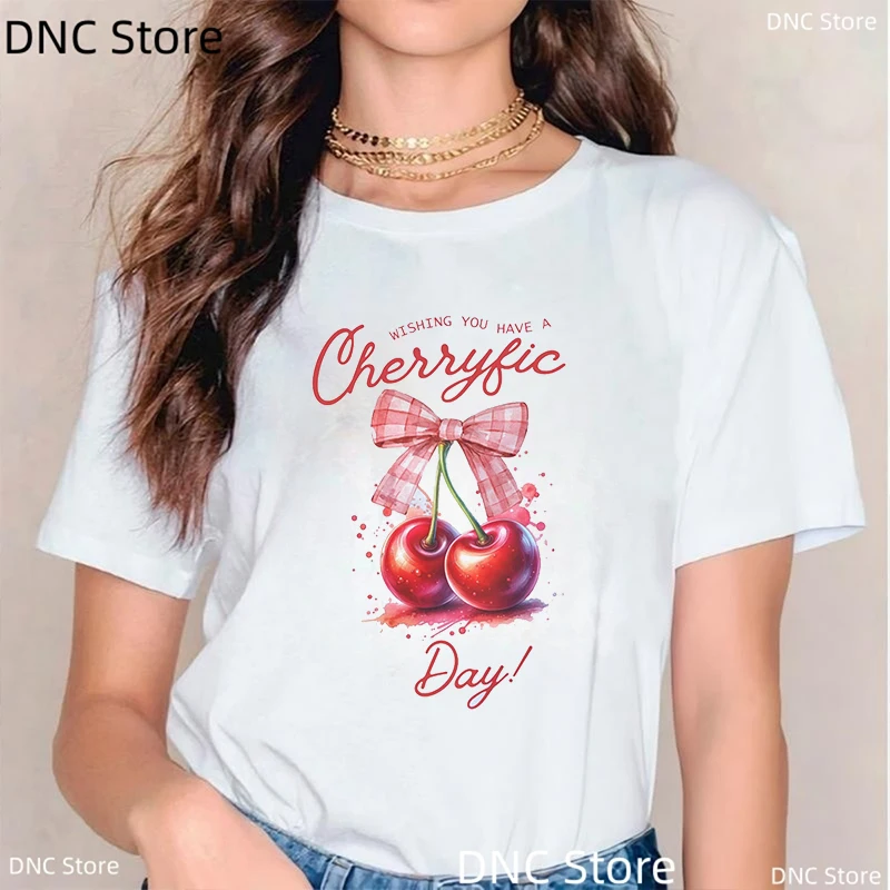 

Summer Fruits Cherry Bow T-Shirt Women,Bow Shirt, Aesthetic Shirt,Cherry Shirt,Cute Bow Tshirt,Girlie Shirt,Pink Bow T-Shirt