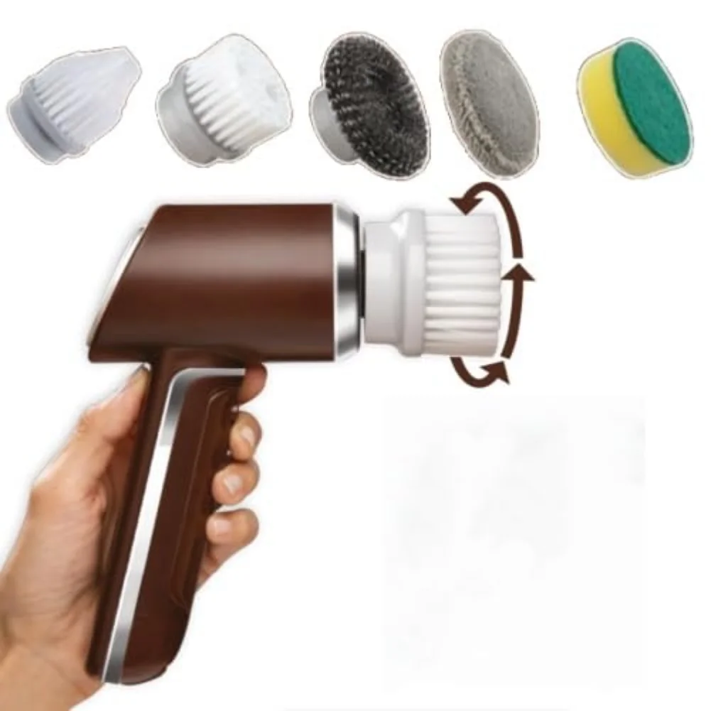 Cordless Electric Cleaning Brush with 5 Attachments for Bathroom Kitchen Tile Grout Auto Rims and Outdoor Furniture Cleaning