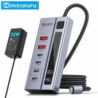 Minisopuru Powered USB C Hub 10Gbps Data Transfer 6 Ports with 72W Power Adapter Max 45W Charging for MacBook iMac iPad Phone