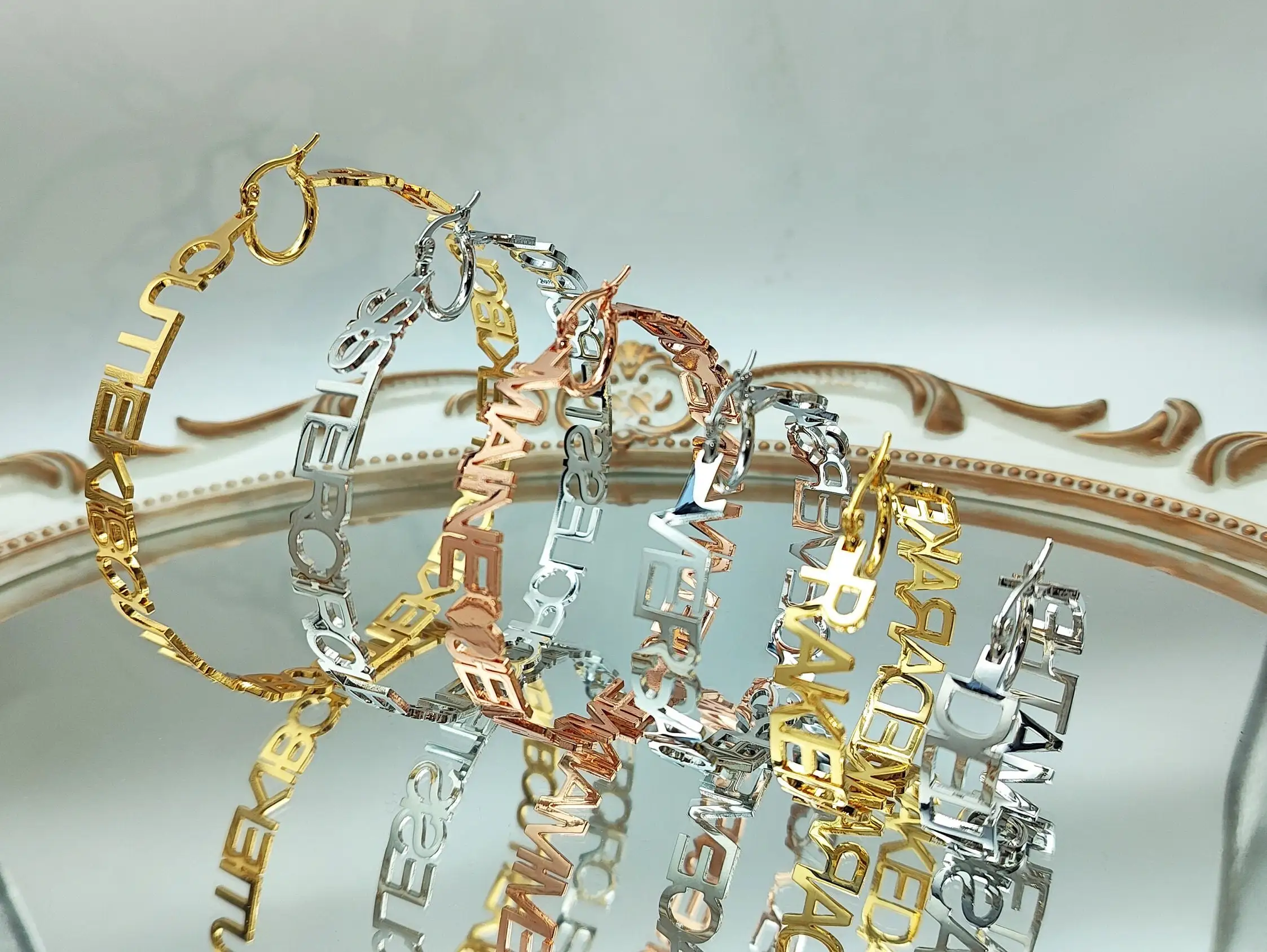 Customized 40mm-90mm Name Hoop Earring Personalize Gold Plated Earring Stainless Steel Women Jewelry Gifts