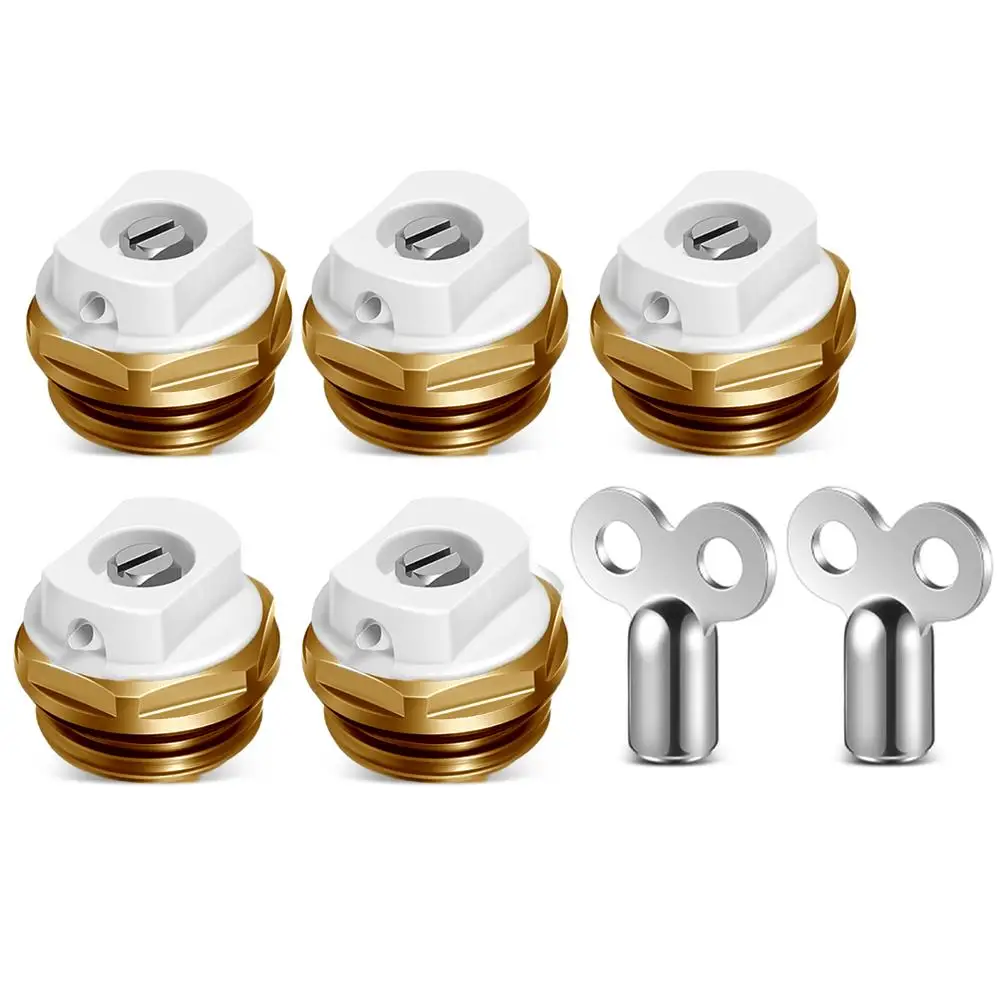 5PCS Radiator Vent Valves With 2Key Brass Manual Bleeder Valve Exhaust Valve Exhaust Nozzle Automatic Air Vent Valve Accessories