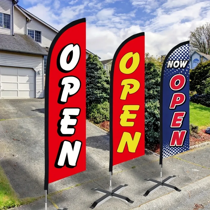 Open Feather Flag 1.6x6.6FT Polyester Banner for Shop Storefront Outdoor Business Advertising