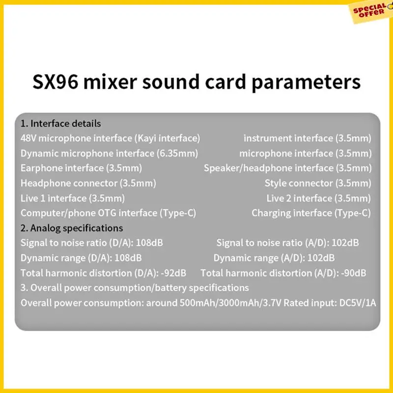 

A25P SX96 Sound Card Black Metal+Plastic 48V Sound Card Outdoor Singing Home Mini Mixer