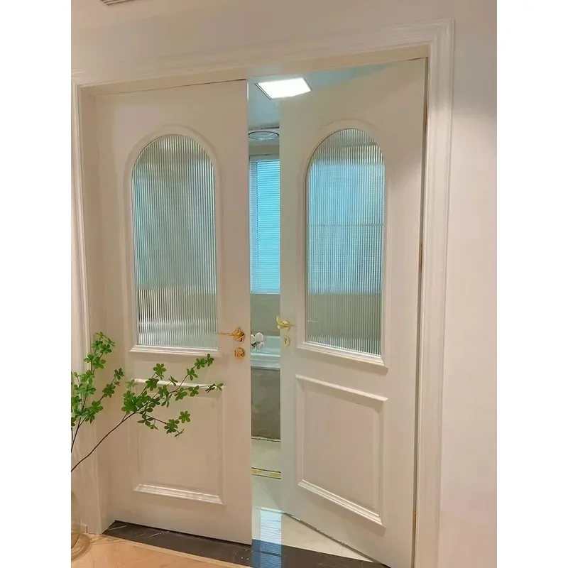 for Painted Double Open French Wooden Door Moisture Proof Sound Insulation Glass Door Simple Internet Celebrity American