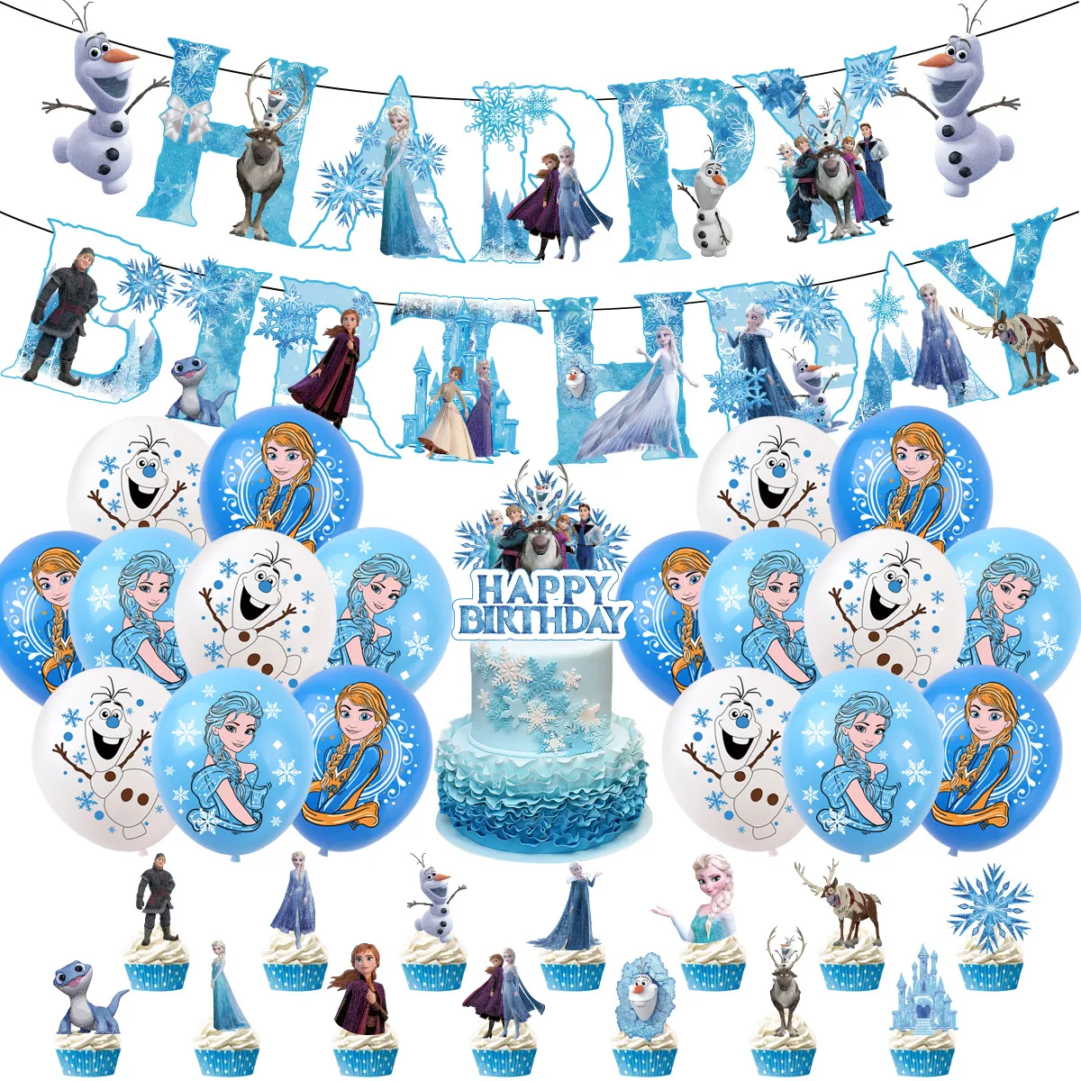 Frozen Birthday Party Decoration Set Anna Elsa Olaf Snowflake Banner Backdrop Balloons Kit Foil Garland Arch Balloon Baby Shower