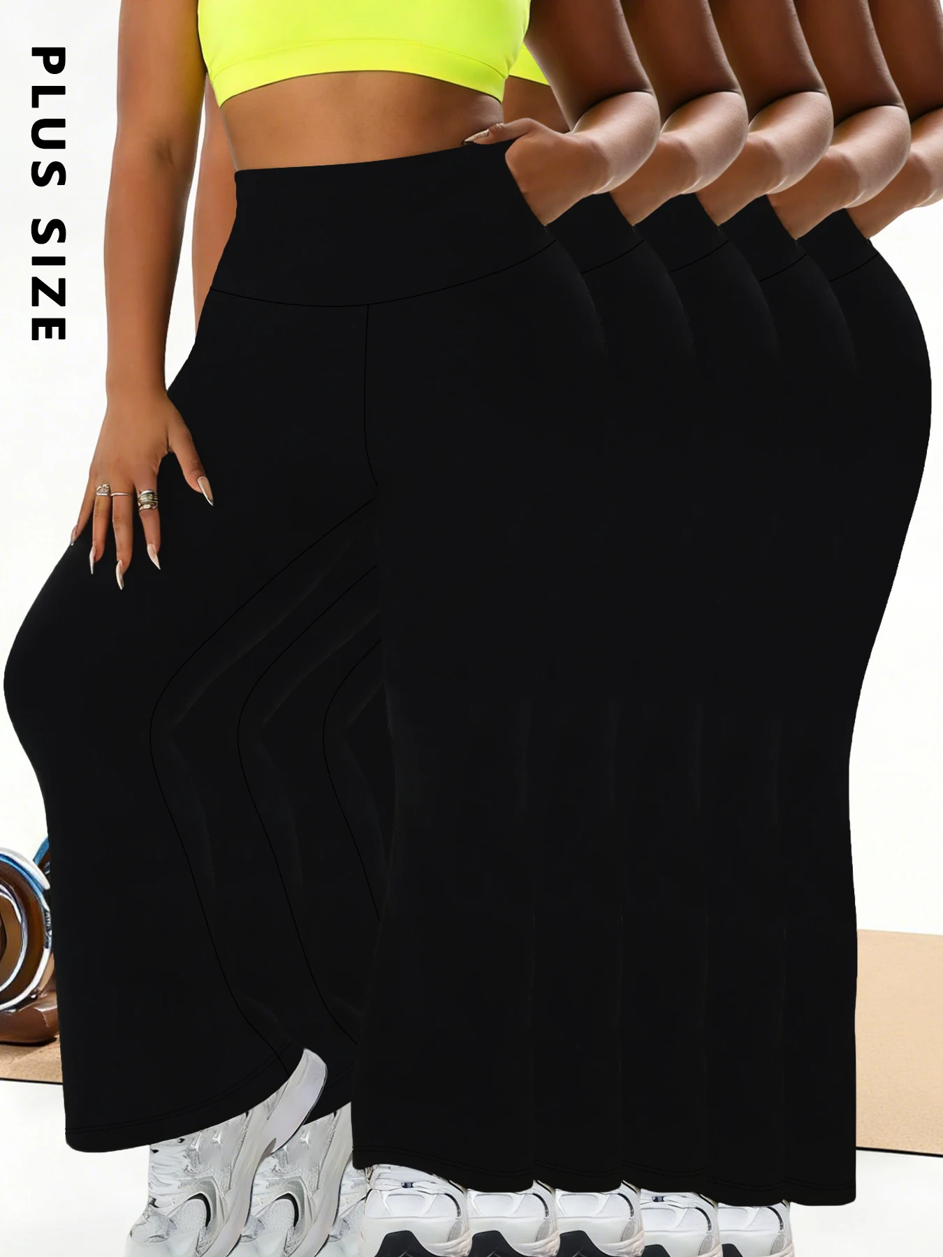 

5 Pack Plus Size Women's Super Soft High Waisted Flare Pants, Leggings Tummy Control Soft Bootleg Bell Bottoms Running