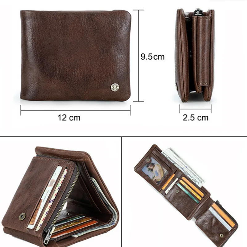 British Style Top Layer Cowhide Antitheft Brush Full Grain Top Layer Cowhide Three Fold Men Horizontal Multi Card Leather Wallet