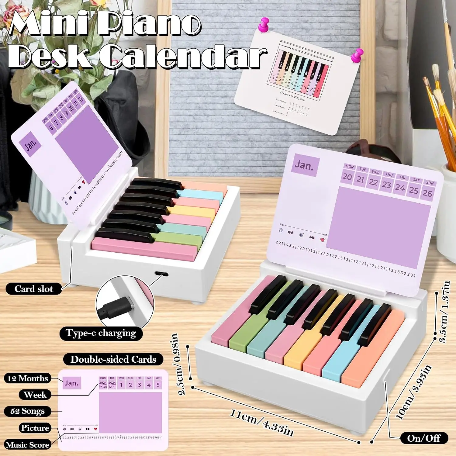 Singer Piano Calendar Desk Advent Calendar Mini Piano With 52 Weeks of Music Sheets Great Gift for Family
