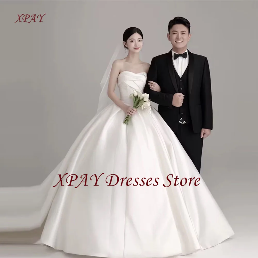 XPAY Elegant Ball Gown Wedding Dresses Sweetheart Korea Photo shoot thick Satin Corset Back Floor Bride Gowns Customized