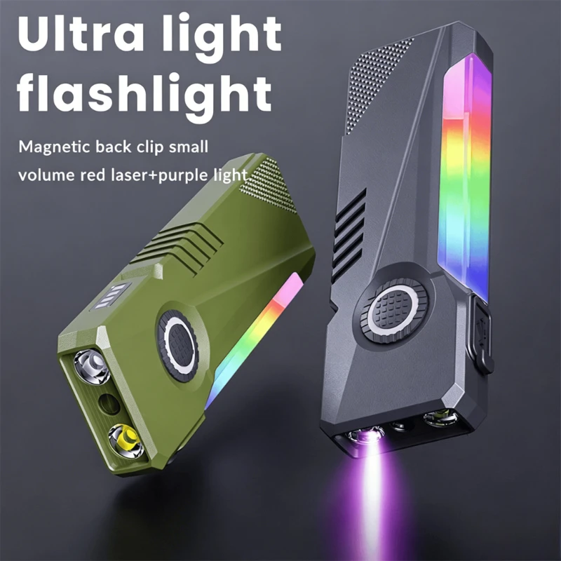 EDC Type-C Rechargeable Pocket Flashlight RGB Side Light UV Inspection Torch with Magnetic Pen Clip for Daily Carry Emergency