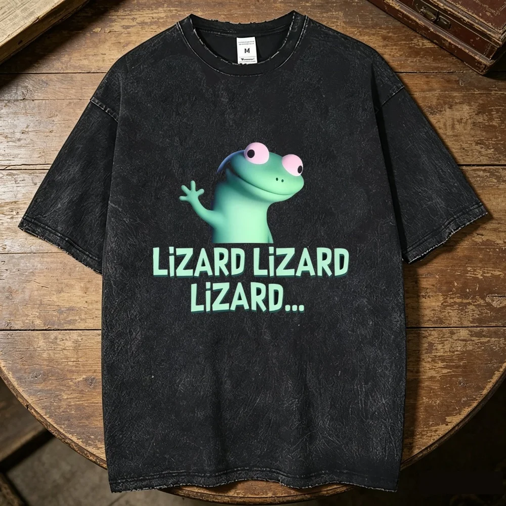 Lizard Vintage Washed cotton top tees teen 2000s Graphic Y2k hip hop t shirt Breathable korean clothes Digital University
