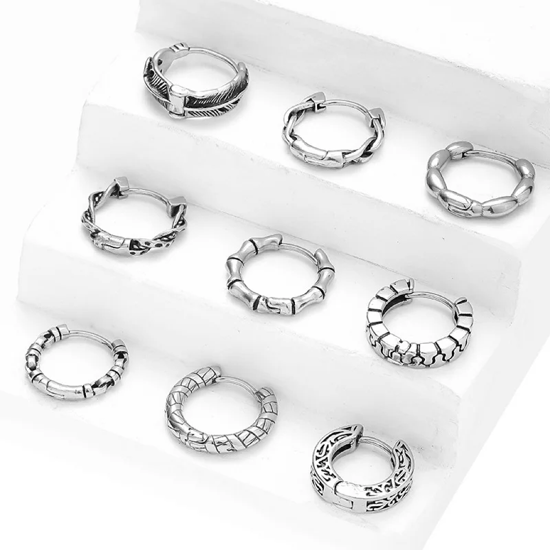 New 1 Pair Vintage Cast Stainless Steel Small Hoop Earrings for Men/Women Multi Style Punk Fadeless Ear Bones Jewelry Gifts