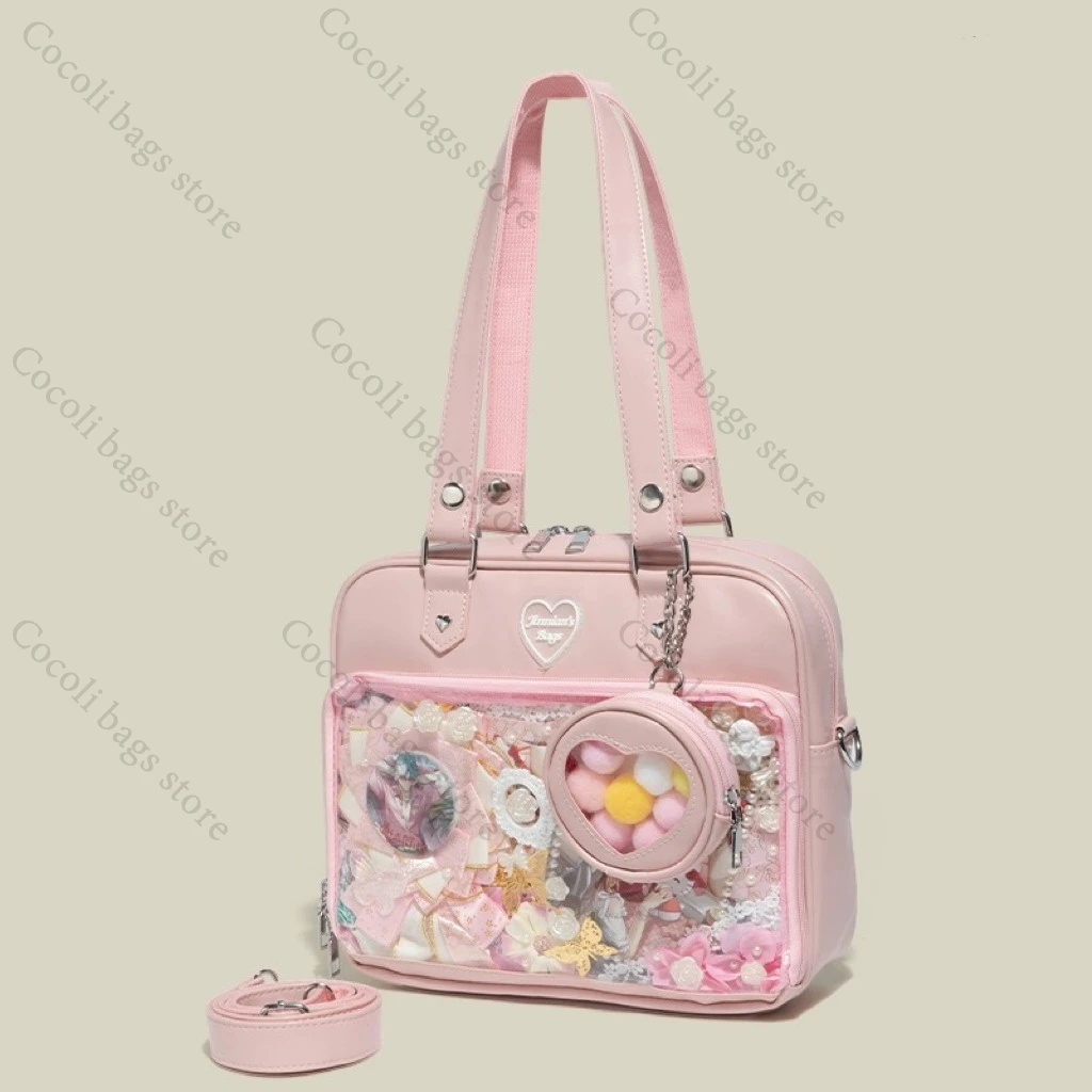 

PU Leather Ita Bag Large Capacity Shoulder Bag Daily Bags for Women Cross Bag with Transparent Pocket JK Bag Itabag Women Bag