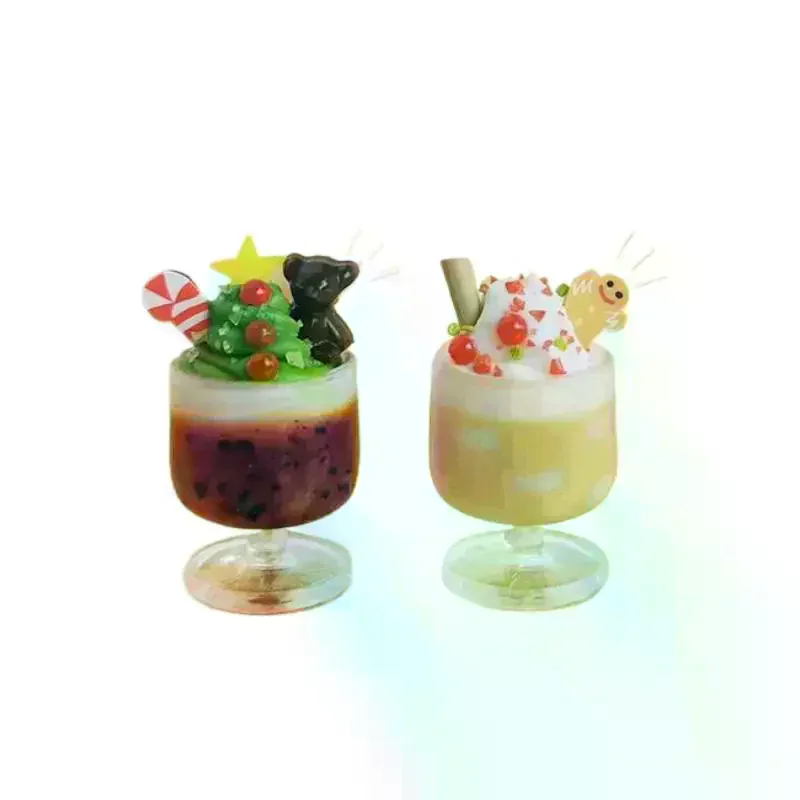 1Pcs DIY Dolls Accessories Cute Christmas Gingerbread Man Miniature Dollhouse Fruit Ice Cream Mini Ice Drink For Xmas Kids Gift