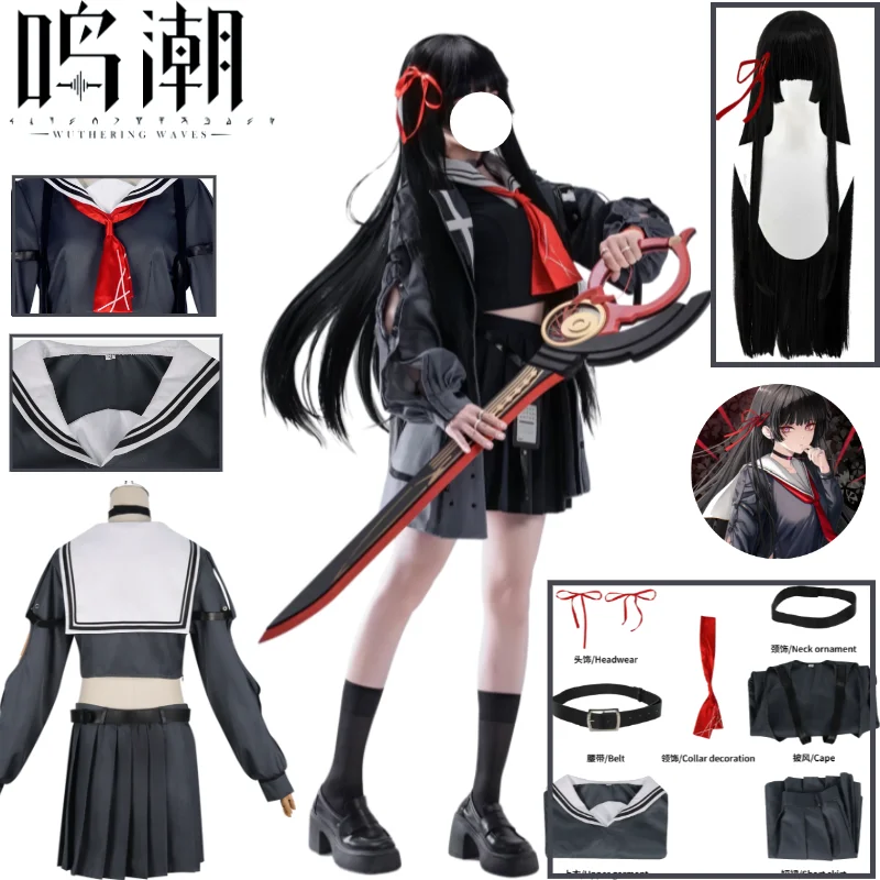 

2026 Kuchiba Chisa Wuthering Waves Cosplay Costume Game Accurate JK Uniform Sailor Battle Suit Wig Full Set Halloween Cosplay