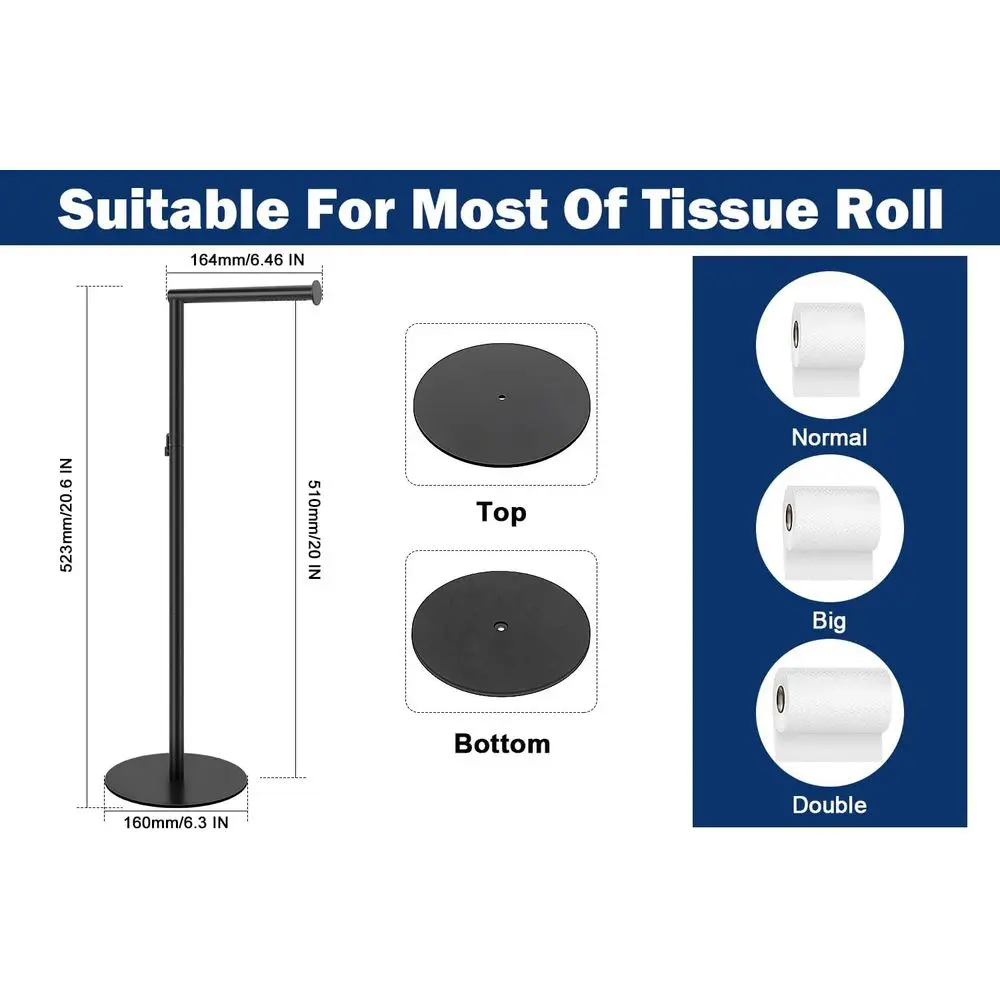 Toilet Paper Holder Stand with Balanced Base, Tissue Roll Holder for Bathroom/Kitchen Countertop (Matte Black, Metal Base) view 5