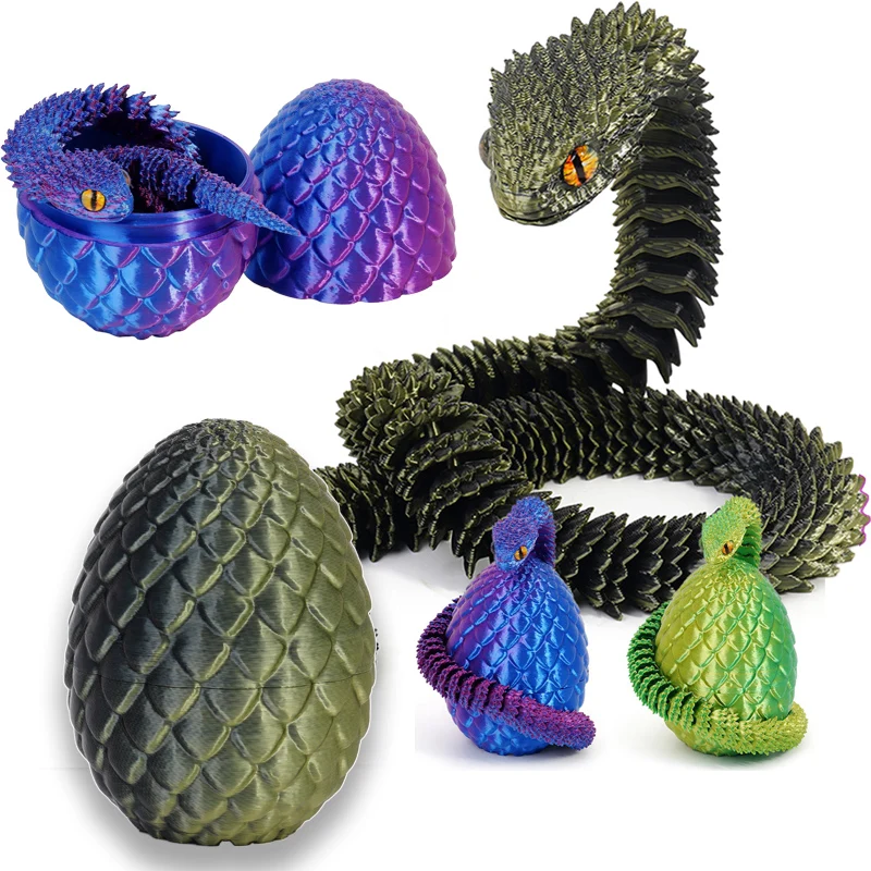 3D Printed Snake Egg Creative Decompression Snake Mold Movable Rotatable Articulated Desktop Ornament 2026 New Year Gift
