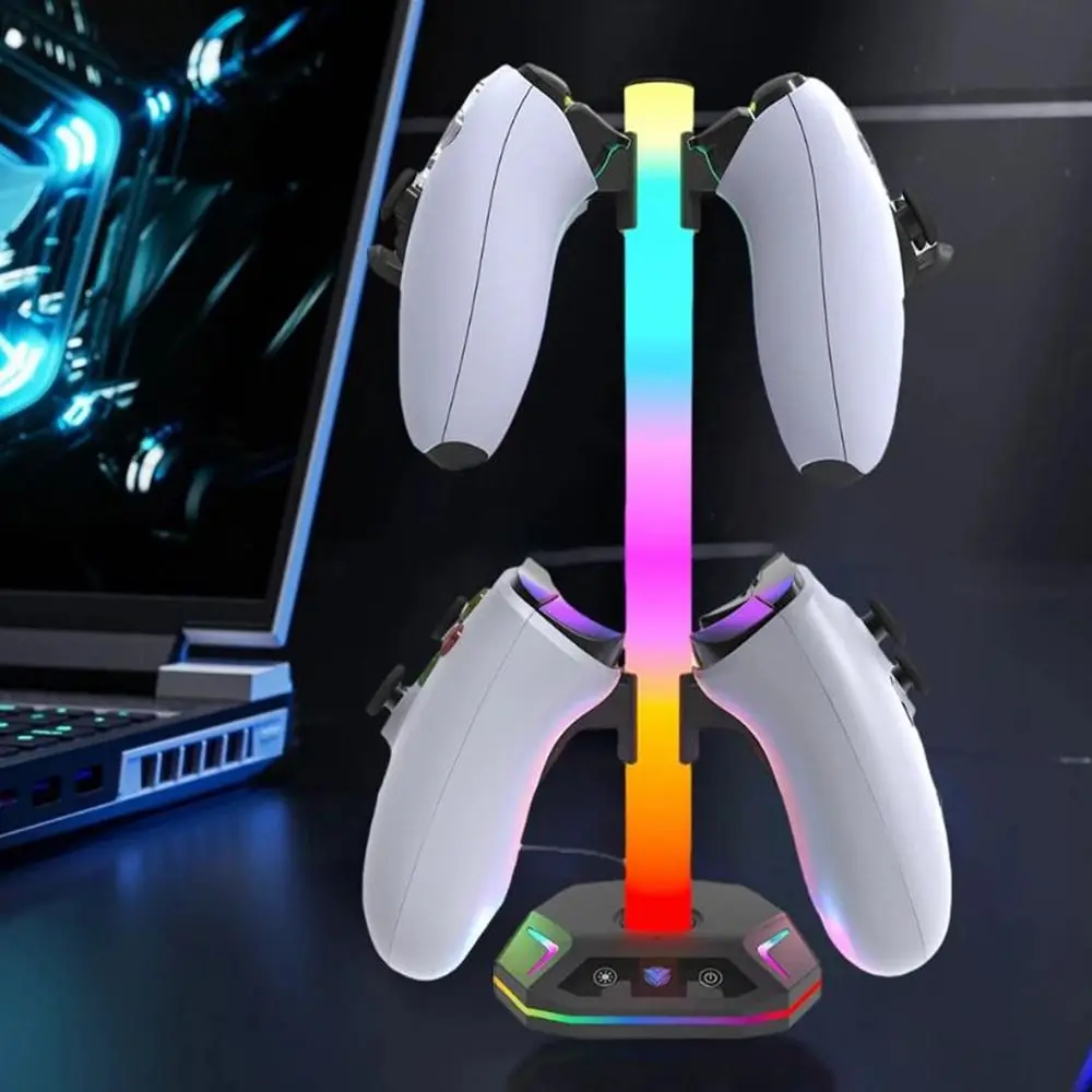 Black RGB Earphone Hanger LED Lighting Data Transmission Headphone Bracket Dual USB Ports Gaming Headset Display Rack Desk