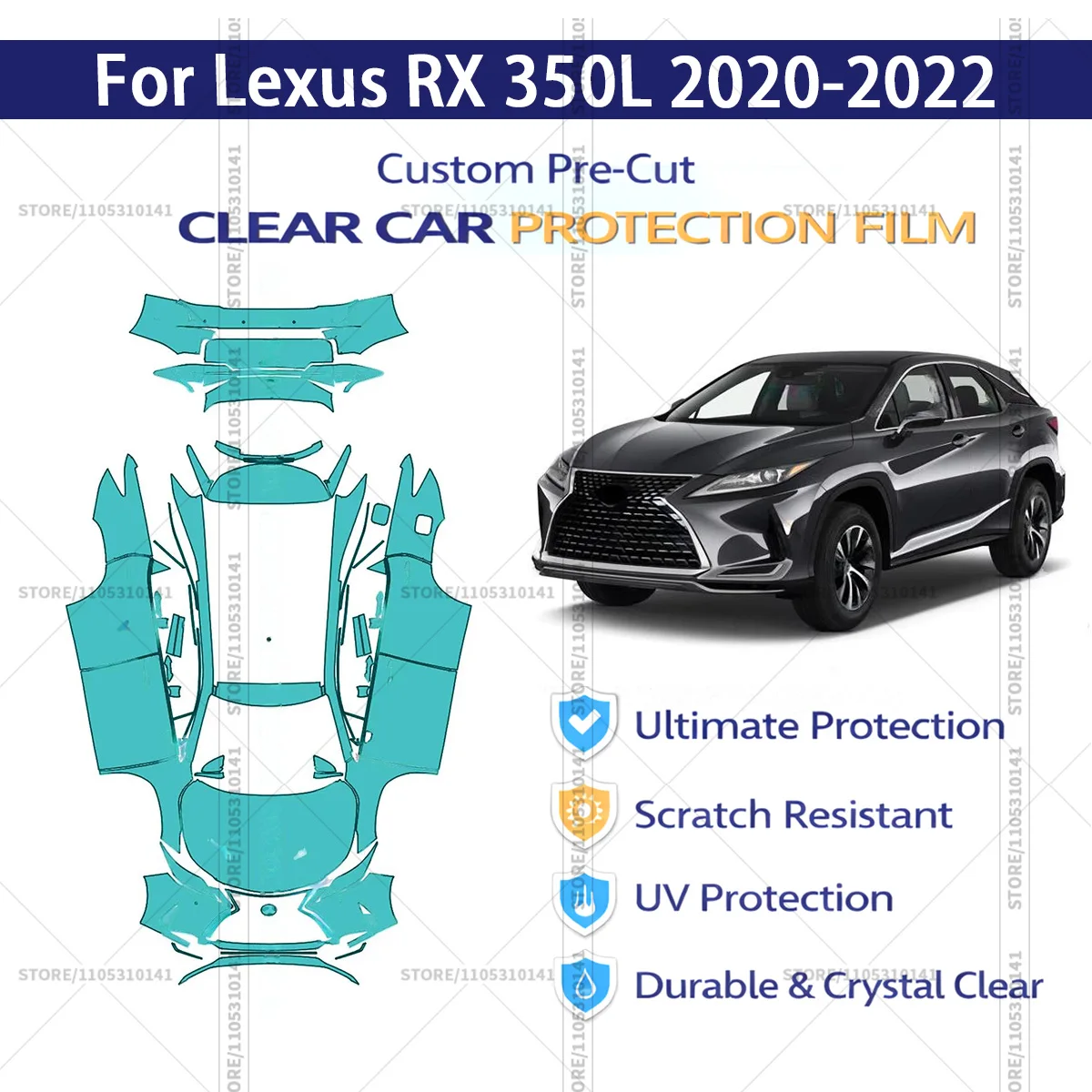 

Для Lexus RX 350L 2020-2022: Предварительно вырезанная прозрачная защитная пленка PPF для автомобиля, профессиональная автомобильная пленка PPF для полной оклейки кузова