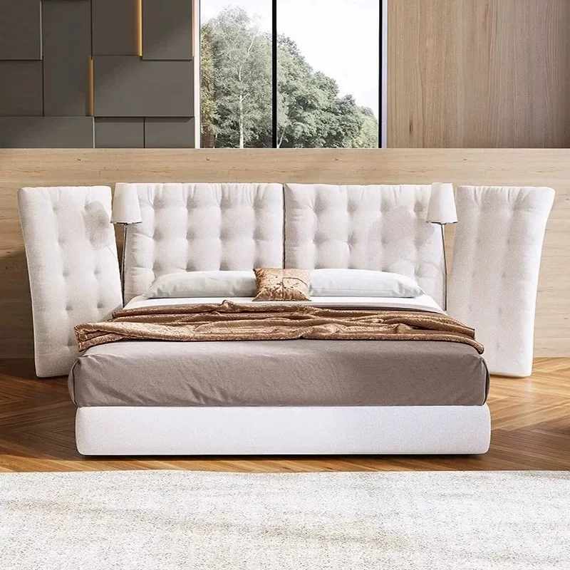 Italian minimalist cream wind height by widescreen wings folding, high-end atmosphere Internet celebrity bed screen fabric bed