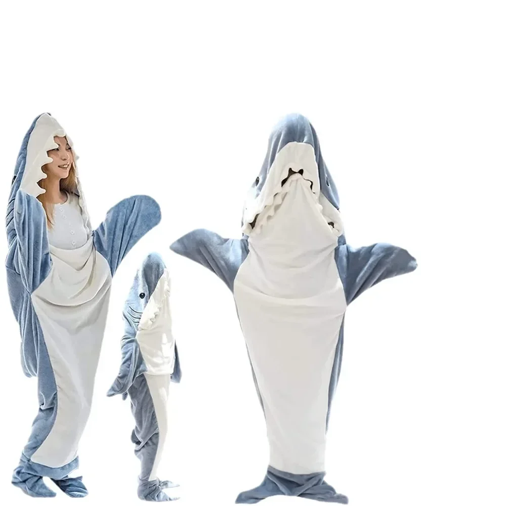 Shark Onesies Bag Cartoon Pajamas Kids Onesie Pajamas Office Winter Warm Blanket 1pcs Trendy Sand Sculpture Shark Sleeping Bags