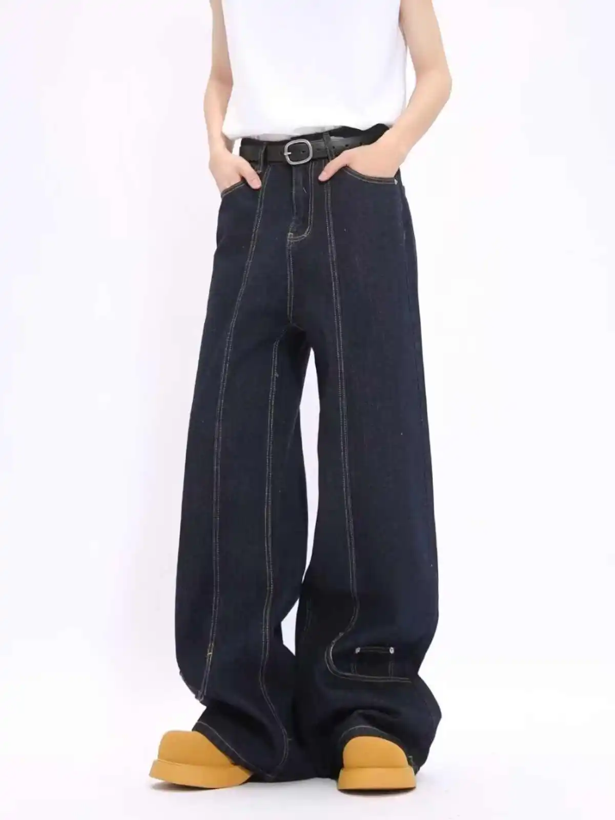 

Women Dark Blue Baggy Jeans 90s Vintage Harajuku Jean Pants Japanese 2000s Style Oversize Y2k Emo Grunge Denim Trousers Clothes