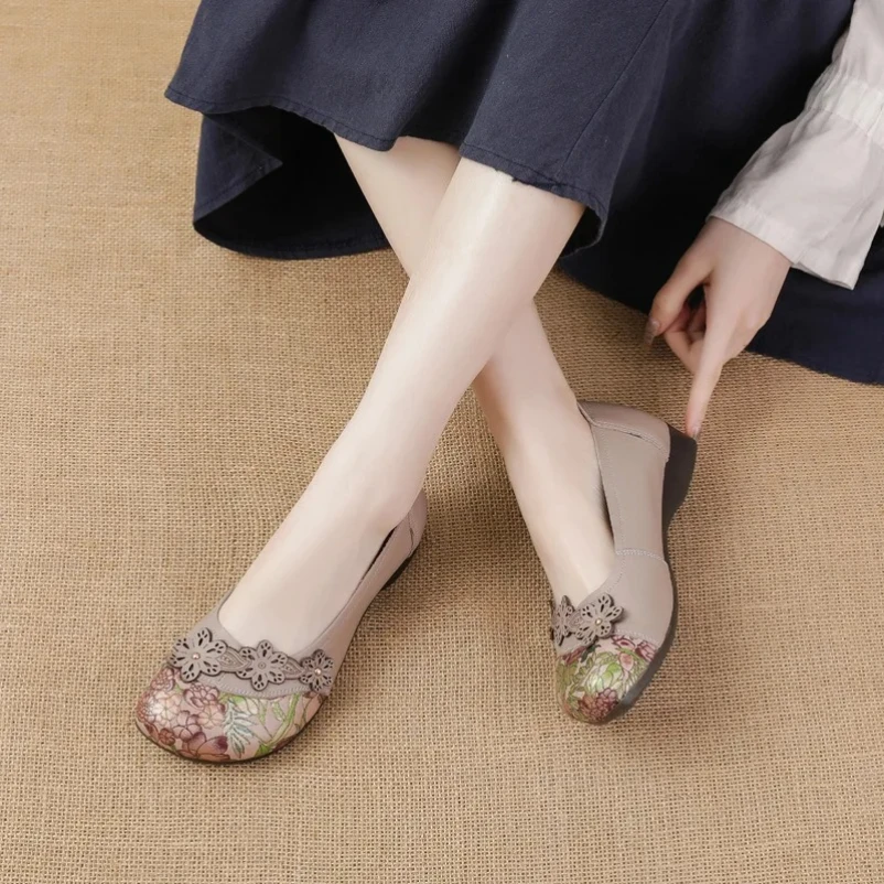2025 حقيقية أحذية جلدية بدون كعب للنساء زهرة امرأة الشقق فام المرأة المتسكعون الربيع الصيف الانزلاق على الأحذية #1