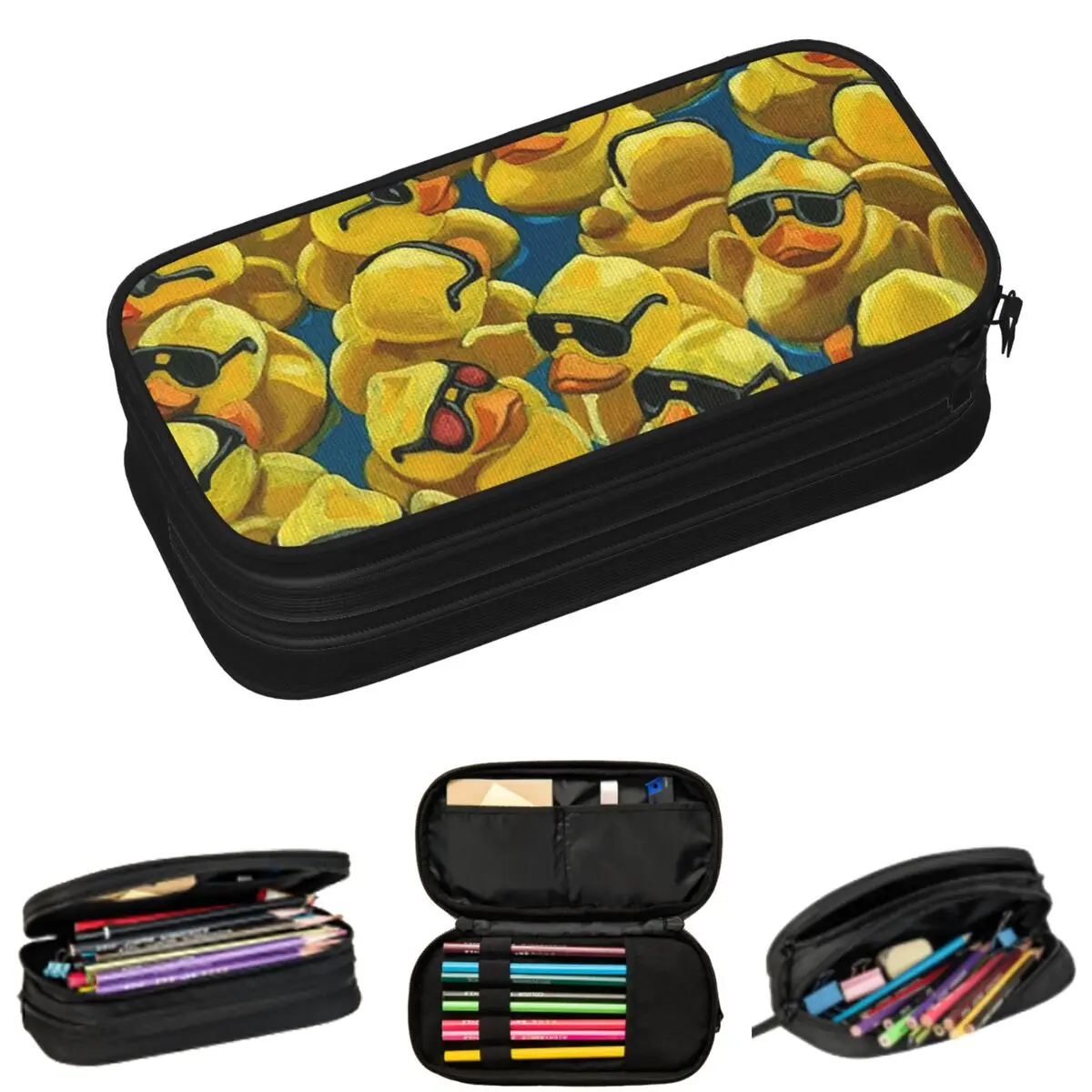 

Пеналы для школьников с рисунком резиновой уточки в солнцезащитных очках, вместительные пеналы-косметички для ручек и карандашей