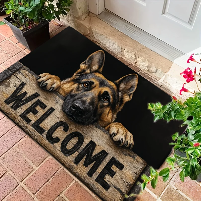 Tapis de sol imprimé style vintage German Shepherd Peeking, adapté à la chambre à coucher, à la cuisine, à la salle à manger et à d'autres lieux