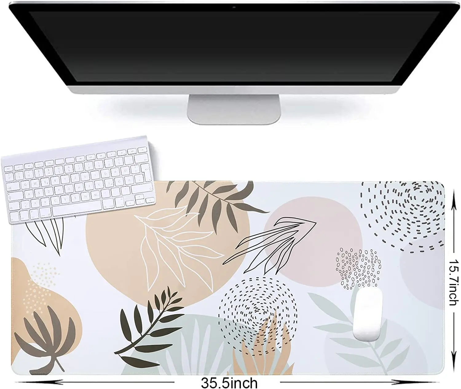 Large Gaming Mouse Pad Non-Slip Rubber Base Desk Mat  35.4 x 15.75 Extended Desk Pad with Stitched Edges Tropical Leaf