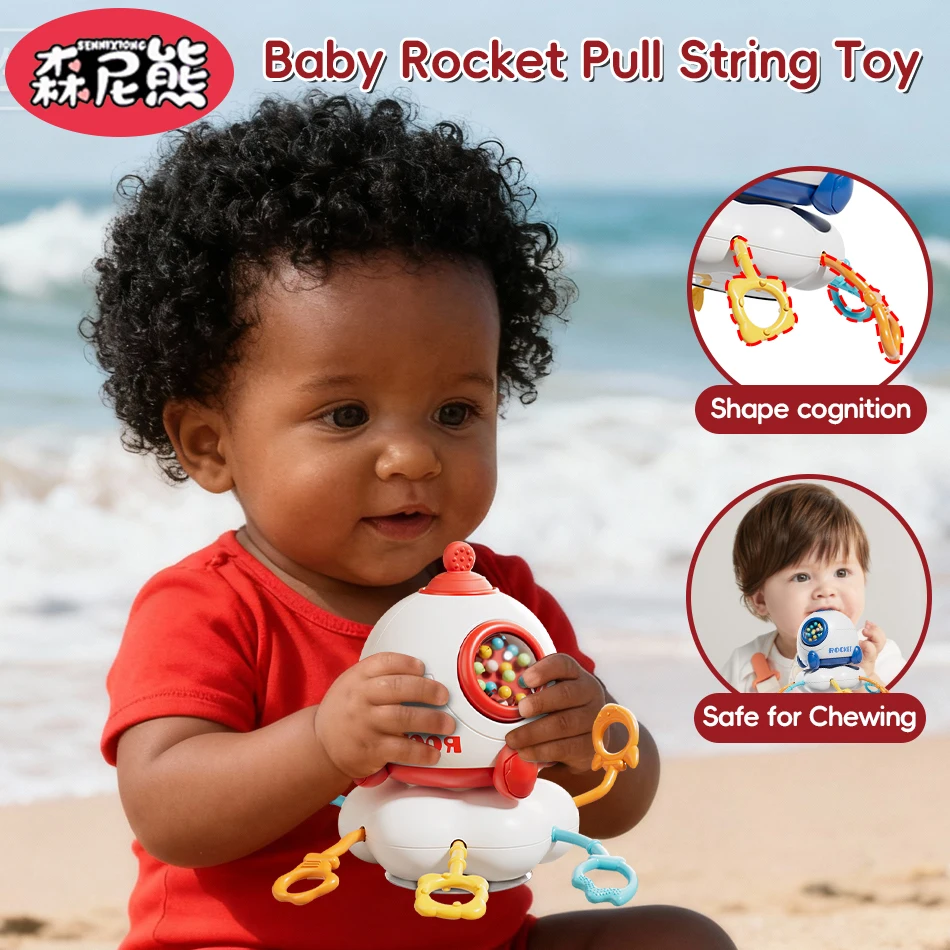 SENNIXIONG Dentizione Del Bambino Razzo Pull String Infantile Sensoriale In Silicone Sviluppare Carica Rotazione Montessori Giocattoli Per I Regali Del Bambino