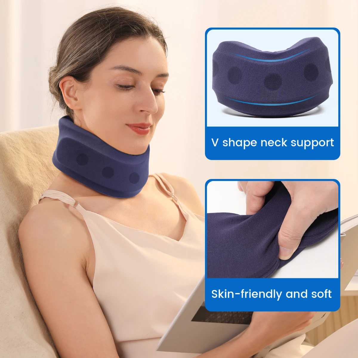 VELPEAU Neck Brace Foam Cervical Collar for Pain Relief and Pressure in Spine Adjustable Neck Support for Home Use and Sleeping