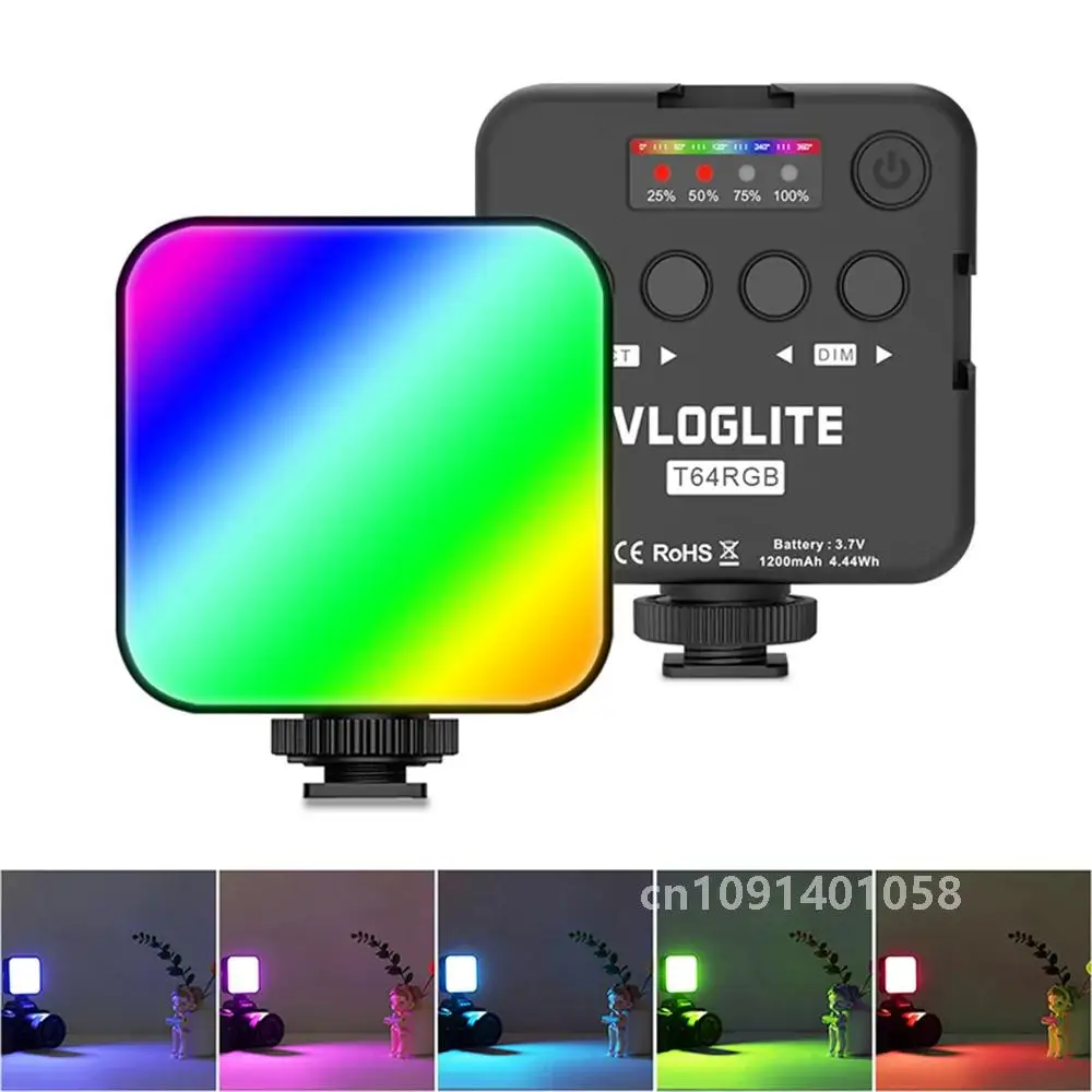 

New VL64 RGB LED Light Rechargable 2500-9000K Fill Lamp for Smarthphone Camera Gopro Tiktok Video Photo Shooting Small Light Kit