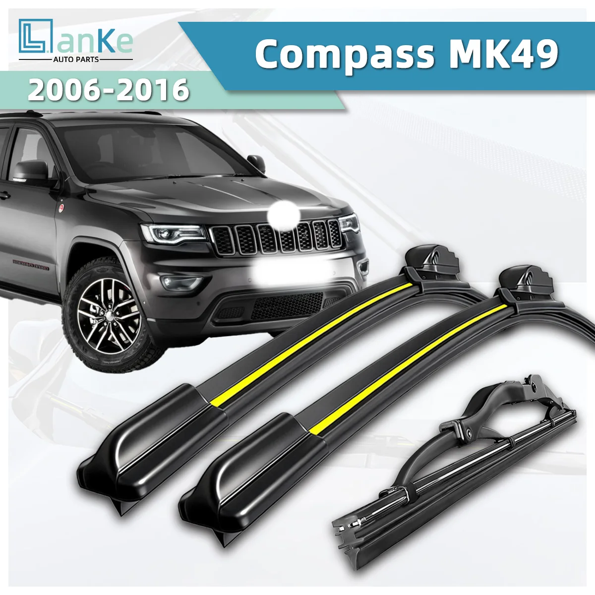 Lanke Wiper Fit For Jeep Compass MK49 (2006-2016) Natural Rubber Strip Boneless Silent Car Front Windshield Wiper Auto Parts