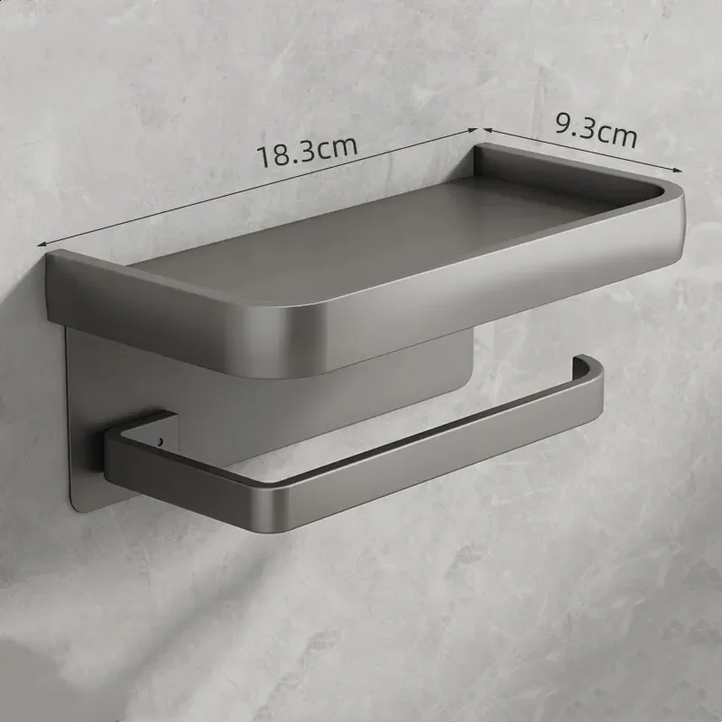 Wandgemonteerde toiletrolhouder met plank - aluminium papierorganizer, zwarte badkamer toiletrolhouder met telefoonopbergruimte
