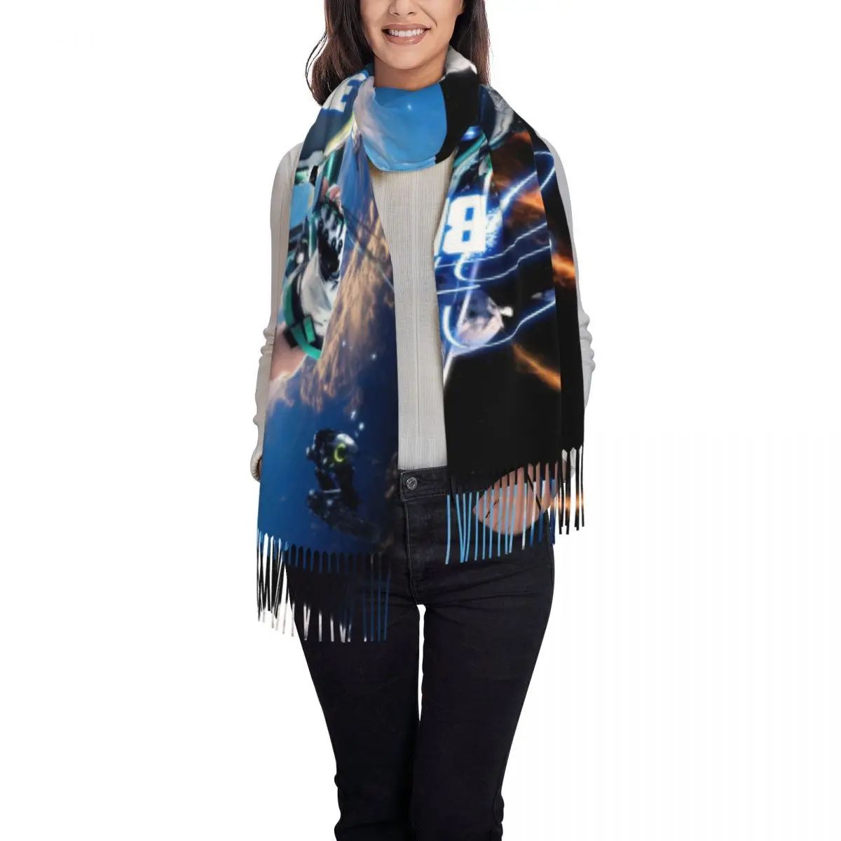 Fashion Korean Action Adventure Game Stellar Blade Cartoon Tassel Scarf Women Winter Fall Warm Shawl Wrap Lady Scarves