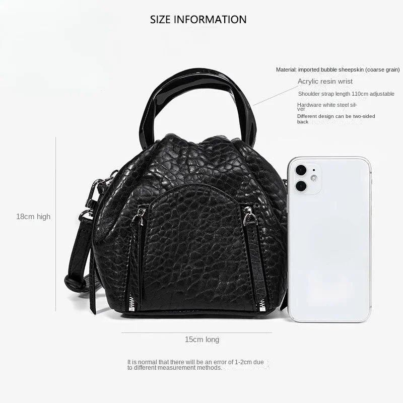 Bubble Sheepskin High-grade Handbag New Niche Design Cloud Bucket Bag Leather Crossbody Bag Handbag