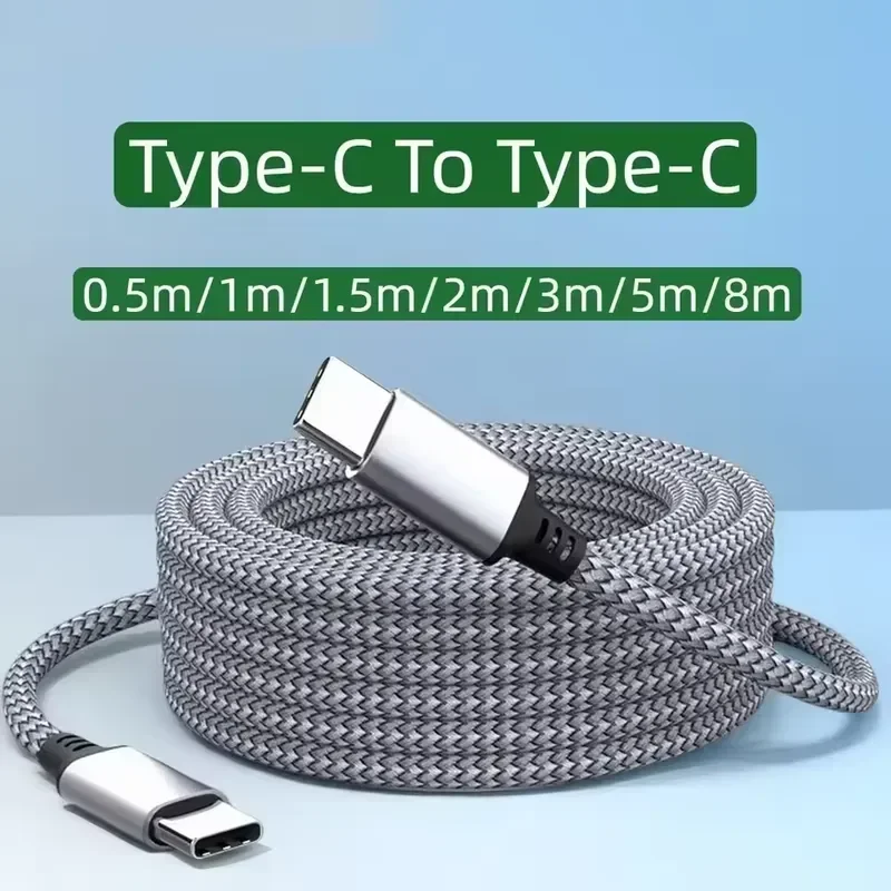 60W PD USB-C to USB-C Fast Charging Cable Nylon Braided Type C Data Cable 1m 2m 3m 5m 8m for iPhone 15 Samsung Xiaomi MacBook