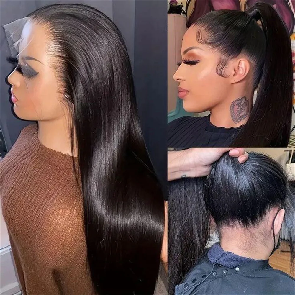 

18inch Straight 5*5 Lace Front Black Hair 100% Human Hair Wig 150 Density with Baby Hair Pre-Plucked Soft Hair Wig