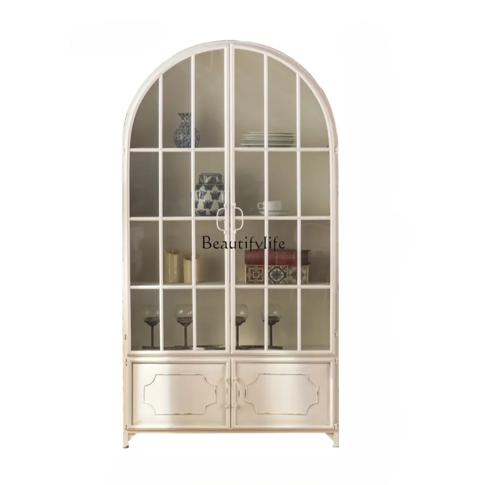 

FG17American retro display cabinet wrought iron white home storage bookcase against the wall
