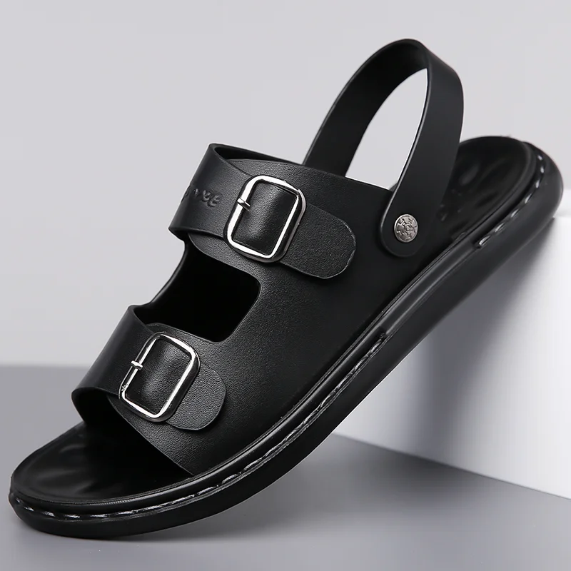 

Large Size Cowhide Beach Slides Lightweight Comfort Non Slip Breathable Casual Outdoor Men Daily Shoes